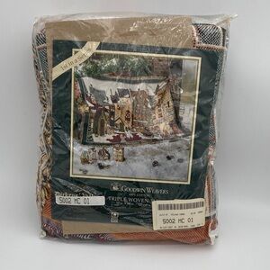 Vintage Holiday Tapestry village Throw Blanket Multicolor Goodwin weavers cotton
